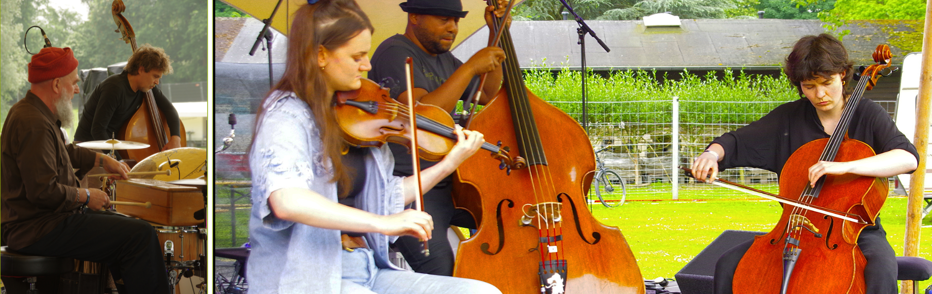 Drummer Erwin Ditzner; bassist Sebastian Gramss // Violinist Julia Brüssel, bassist Neil Charles, cellist Emily Wittbrodt.