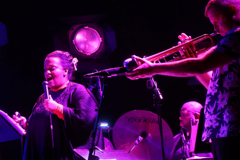 Vocalist Sofia Jernberg , drummer Tyshawn Sorey and trumpeter Peter Evans 