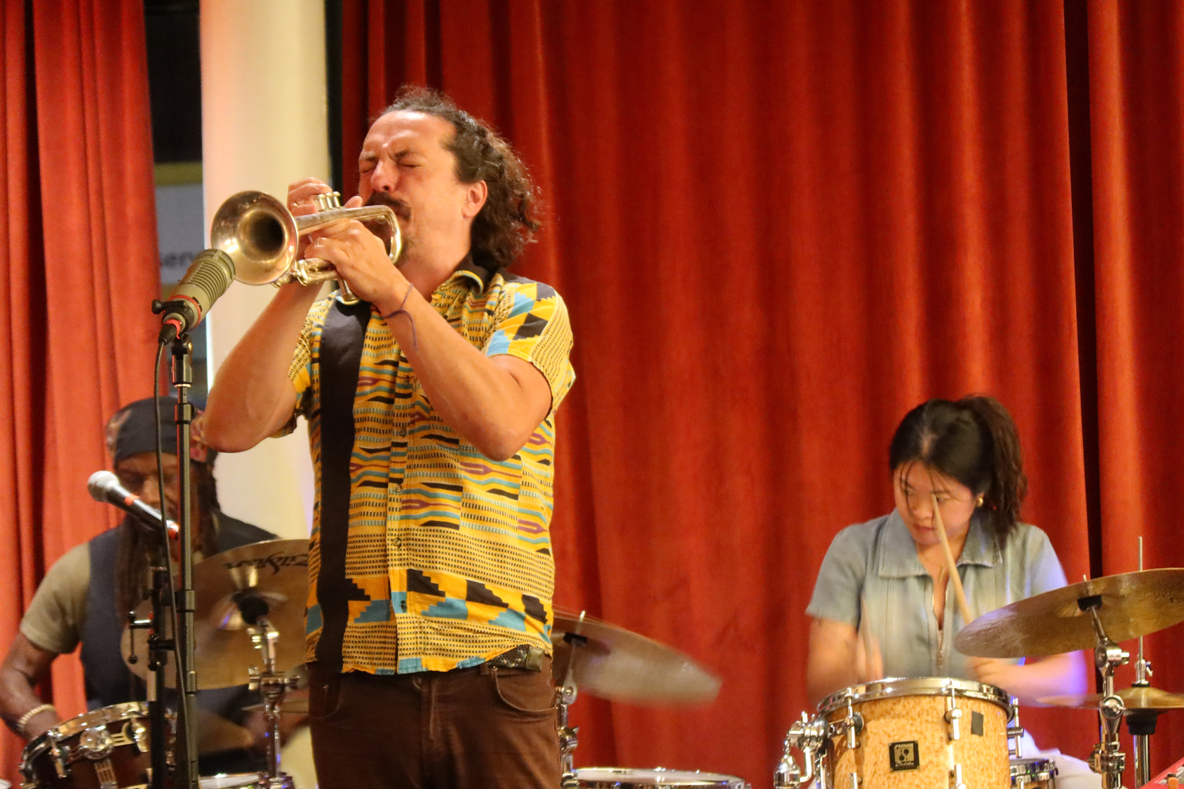 Trumpeter Luis Vicente with drummers Hamid Drake and Sun-Mi Hong
