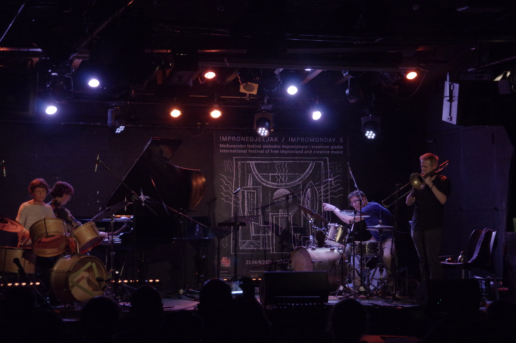  Trombonist Steve Swell was matched with pianist Elisabeth Harnik and two drummers, Tracy Lisk and Urban Kušar in an Ad Hoc ensemble.