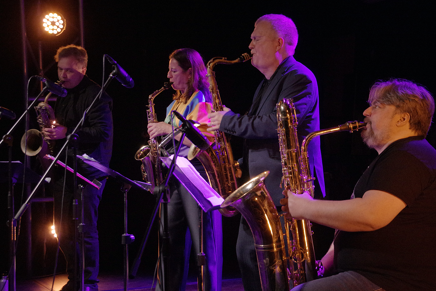 Alto saxophonist Mikko Innanen; alto saxophonist Maria Faust; tenor saxophonist Fredrik Ljungkvist; bass saxophonist Liudas Mockūnas
