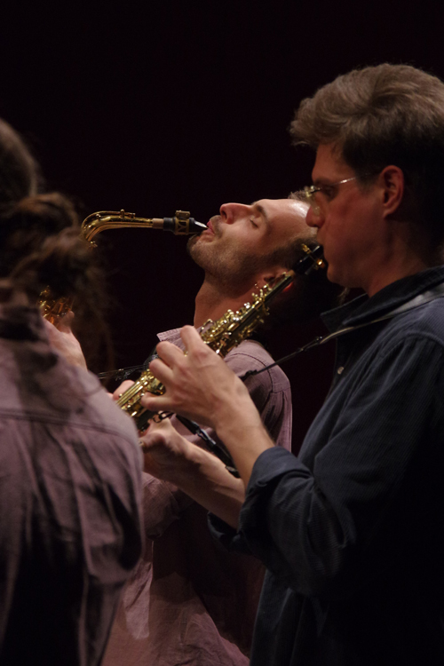 Jošt Drašler (middle) and soprano saxophonist Grgur Savić 