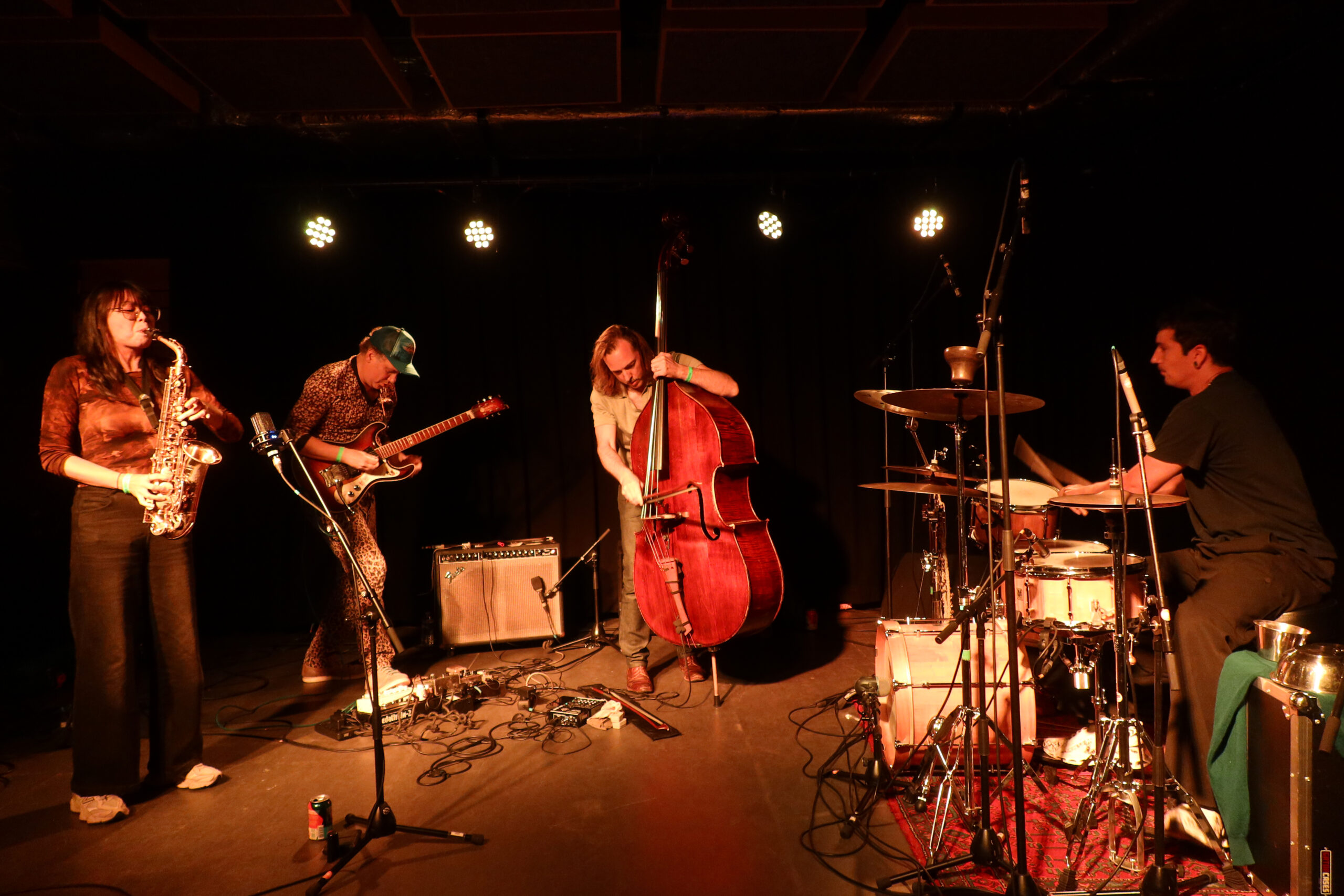 Saxophonist Karen Ng, guitarist Jonathan Horne, bassist Aaron Lumley and percussionist Nasim L-P Navarro